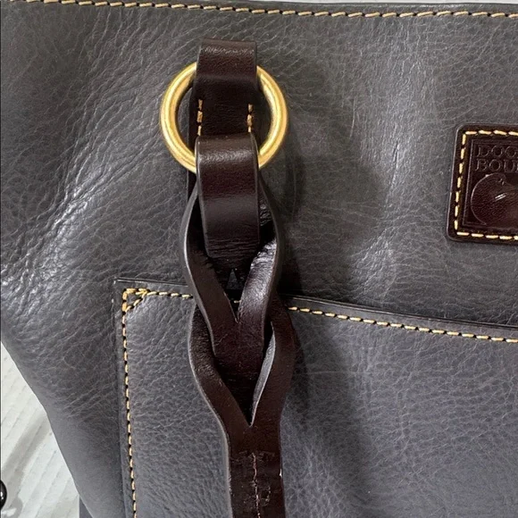 DOONEY BOURKE Florentine Leather Double Strap Shoulder Bag Gray W” Red Interior - Picture 3 of 13